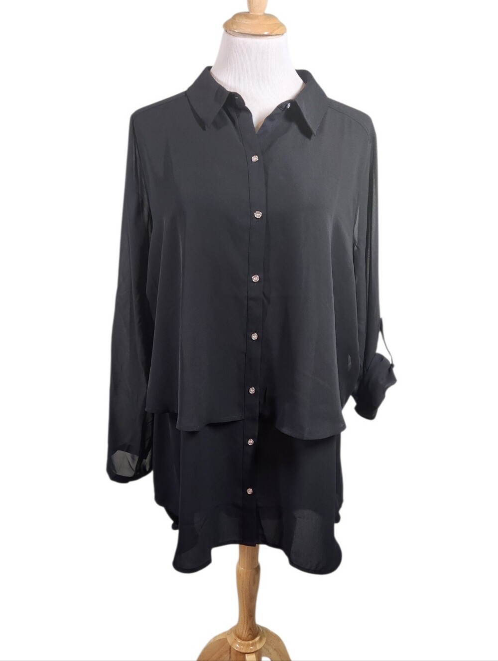 NWT Lane Bryant Black Layered Button-Front Shirt, Sz 18/20